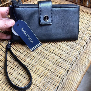 Nautica "Sail Twice" Black Wristlet Wallet‎ RFID Protection, New with Tags